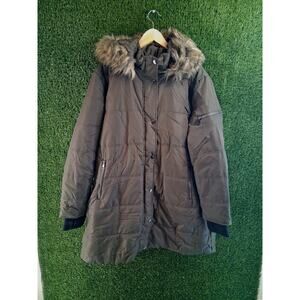 Falls Creek Women's 1X Puffer Coat Olive Green Winter Jacket Warm Hooded Plus